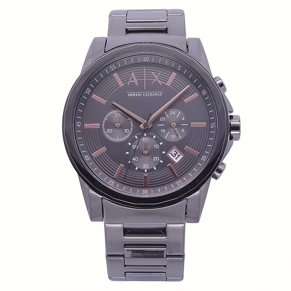 Armani Exchange 戰士風範三眼計時運動腕錶-黑灰-AX2086