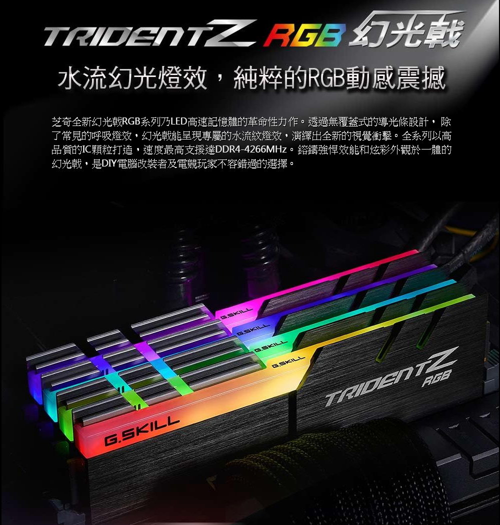 一級棒】芝奇G.SKILL幻光戟32G*2 雙通道DDR4-3200 CL16(黑銀色)(F4