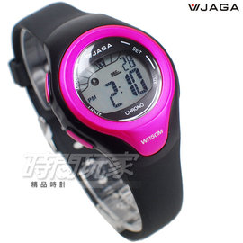JAGA 捷卡 小巧可愛 多功能時尚電子錶 防水手錶 女錶 學生錶 計時碼錶 鬧鈴 橡膠錶帶 M1067-AG(黑粉)
