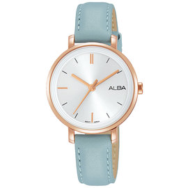 ALBA 雅柏 俏麗大三針皮帶女錶(AH8486X1)-玫瑰金x藍/30mm