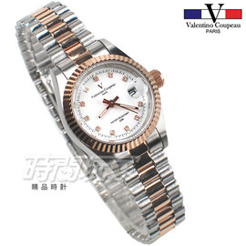 valentino coupeau范倫鐵諾 古柏 風尚晶鑽時刻指針錶 防水手錶 女錶 學生錶 白面x半玫瑰金 F12169TR白小