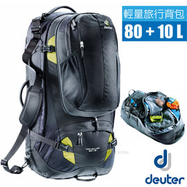 【德國 Deuter】Traveller 80+10L 自助旅行登山露營休閒背包(可拆卸小包+多個提把設計+多口袋空間).子母包/3510215 黑