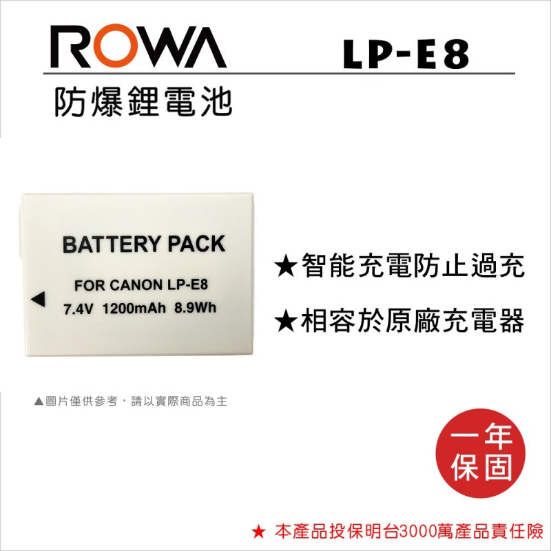 【亞洲數位商城】ROWA樂華 Canon LP-E8 副廠鋰電池