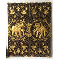 泰國風情鏤空豎形大象背景家居玄關裝飾實木雕花板1入
