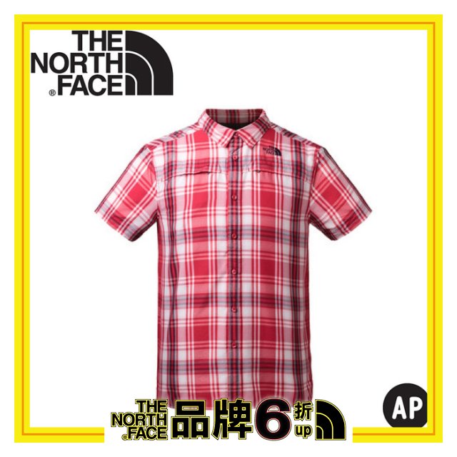 【The North Face 男 抗UV排汗短襯衫/L《紅色格紋》】3GIK/抗紫外線/透氣/短袖/襯衫