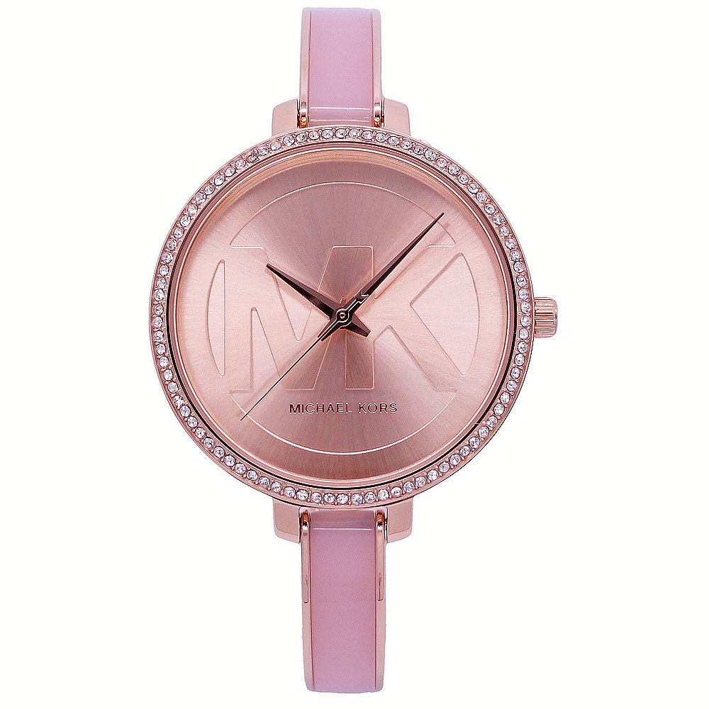 Michael Kors 設計師獨特風格時尚手環式腕錶-粉紅+玫瑰金-MK4545