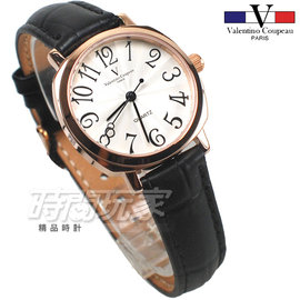 valentino coupeau范倫鐵諾 方圓數字時尚錶 玫瑰金電鍍 防水手錶 真皮 玫瑰金x黑 女錶 V61601W玫黑小