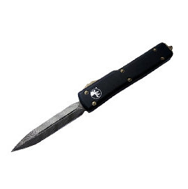Microtech UTX70 D/E 黑色鋁柄mini彈簧刀(大馬士革鋼) -#MT 147-16