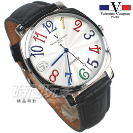 valentino coupeau范倫鐵諾 方圓數字時尚錶 防水手錶 真皮 黑 男錶 V61601CW黑大