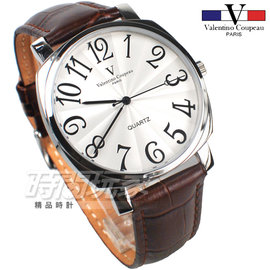 valentino coupeau范倫鐵諾 方圓數字時尚錶 防水手錶 真皮 咖啡 男錶 V61601W咖大