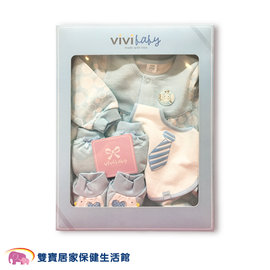 vivibaby 粉漾妙妙裝禮盒 藍色 嬰兒套裝禮盒 嬰兒禮盒 衣服 嬰兒手套 嬰兒腳套 圍兜