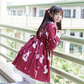 日系少女可愛學院風學生lolita羅莉塔樂器兔長袖洋裝(現貨+預購)
