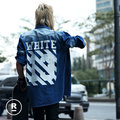 ZINIF 搖滾星球 KOREA 正韓代購 BY THE R紐約街頭 OFF WHITE刷白漸層牛仔長版襯衫