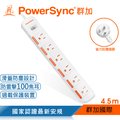 群加 PowerSync 一開六插滑蓋防塵防雷擊延長線/4.5m(TPS316DN9045)