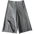 日本品牌NICE CLAUP Co., LTD.灰色羊毛開岔寬管7分褲
