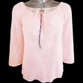 法國知名品牌KOOKAI粉色網紗抽繩長袖上衣 2號 法國製 可變一字領