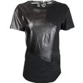 IROO知名設計品牌 亮皮拼接黑色純棉短袖T恤 44號