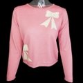 日本粉色純羊毛水鑽蝴蝶結長袖毛衣
