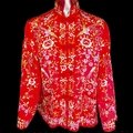正紅色蠶絲手工刺繡花朵立領盤扣中國風長袖上衣