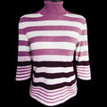 義大利品牌MOMENTI美麗諾羊毛紫色條紋7分袖高領毛衣 義大利製 W-S-S-L19