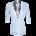 國際知名設計師品牌Robyn Hung洪英妮淺藍色串珠花朵5分袖針織外套 M號