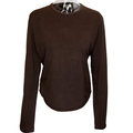 英國Burberry巴寶莉咖啡棕色格紋補丁棉質長袖T恤 XL號
