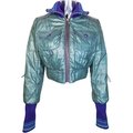 設計師品牌mia mia米亞藍綠色鋪棉亮皮防風長袖外套 短夾克 厚 M號