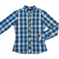 美國品牌NAUTICA戶外休閒藍色格紋純棉花邊長袖襯衫 S號 W-T-L-D46