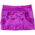 義大利品牌momoco紫紅色緞面抓褶荷葉排扣短裙 義大利製 36號 SL106