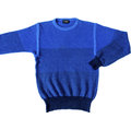義大利De Pietri寶藍色羊毛細條紋小圓領長袖毛衣 義大利製M-S-L-D28