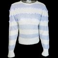 義大利品牌ANDREA粉藍色條紋羊毛長袖毛衣 義大利製 W-S-L-L43