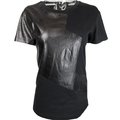 IROO知名設計品牌 亮皮拼接黑色純棉短袖T恤 44號W-T-S-D46