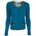 日本品牌Jill Stuart Beauty 吉麗絲朵孔雀藍串珠網紗長袖羊毛外套 M號 W-S-C-D05