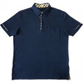 英國時尚精品DAKS深藍色格紋滾邊短袖POLO衫 日本製 M-S-T-D27