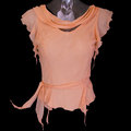 設計師品牌MOMA橘粉色垂領蠶絲質感繫帶荷葉無袖上衣 S號