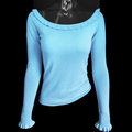 法國知名品牌KOOKAI水藍色荷葉露肩長袖毛衣 2號
