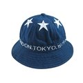 韓國韓版(TOKYO)字母刺繡條紋素色漁夫帽/休閒旅遊遮陽盆帽漁夫帽子-藍色 現貨