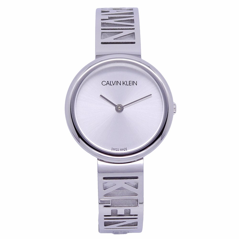 Calvin Klein 愛情箴言設計手環式女性腕錶-銀-KBK2M116