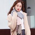 針織圍巾女冬季韓版學生日系小清晰百搭長款流蘇拼色加厚保暖冬天