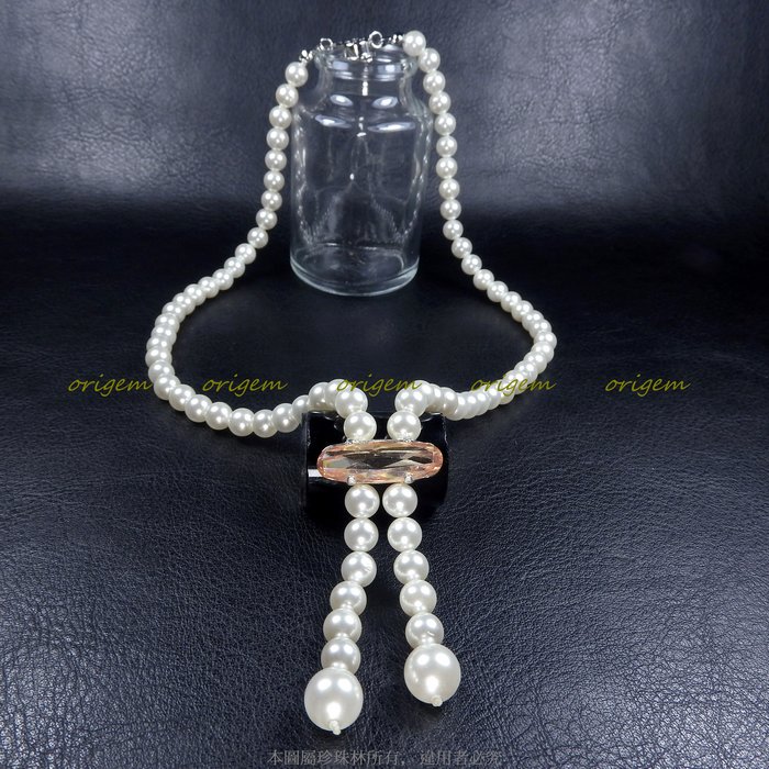 珍珠林~6mm珍珠晶鑽項鍊~南洋深海硨磲貝珍珠搭配琥珀鋯石晶鑽#605+2