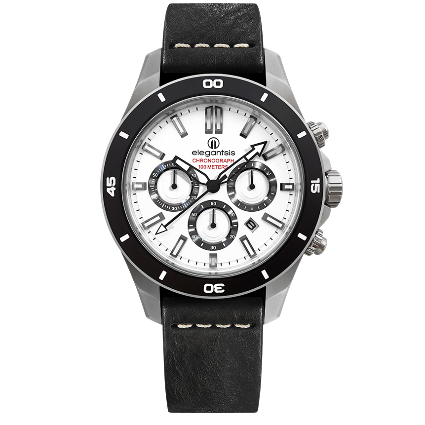 elegantsis JT65R 騎士系列三眼計時腕錶-白x黑/48mm ELJT65R-6W01LC