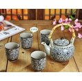 「宇煌百貨」日式創意 古雅系列 6入茶具 雙花茶壺茶杯茶道陶瓷餐具和風 (一組)