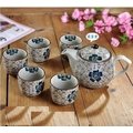 「宇煌百貨」日式創意 古雅系列 6入茶具 雙花茶壺茶杯茶道陶瓷餐具和風 藍富貴 (一組)