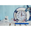zakka精品 Vintage地中海風 藍白色救生圈造型座鐘 好感木質時鐘 趣味個性擺飾時鐘 水手風