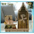 zakka Vintage 世界名勝古蹟 巴黎鐵塔 自由女神像 大笨鐘 木質筆筒造型音樂盒 筆盒文具收納