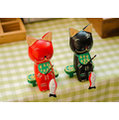 ZAKKA☆ 峇里風格木雕彩繪 黑與紅 可愛木椅情侶釣魚貓擺飾 情人木貓 木雕貓 家居餐廳店面氣氛佈置木製裝飾品 禮物