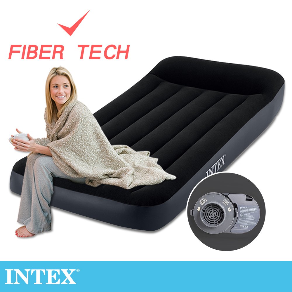 【INTEX】舒適單人加大(FIBER TECH)內建電動幫浦充氣床-寬99cm 15020120(64145ED)