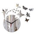 靜音掛鐘 時尚家居牆貼鐘 3D 蝴蝶 鏡面掛鐘 牆面裝飾鐘錶