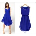 「現貨白.L.2XL藍M.2XL」 中大尺碼 歐美風 雪紡 洋裝 不規則 禮服 伴娘