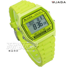 JAGA捷卡 保證防水可游泳 夜間冷光 多功能輕巧休閒運動電子錶 中性錶 M1103-F(綠)